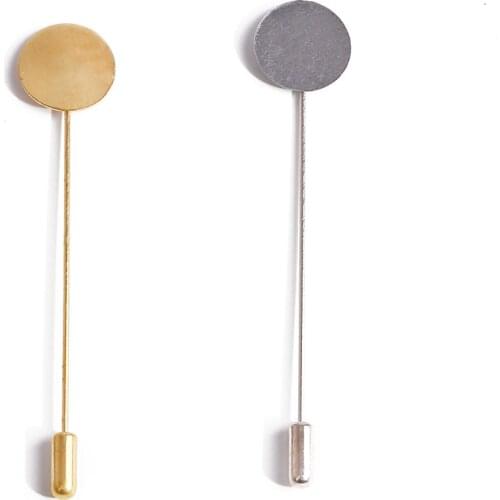 10pcs/pack Gold/Rhodium Simulated Pearl Alloy Copper Long Brooch Pin Base Fit DIY Lapel Dress Jewelry Brooches Accessories