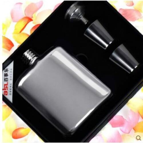 Round Head Mirror Thickening Stainless Steel Hip Flask With A Portable 6 Ounces Of Exquisite Gift Box Set