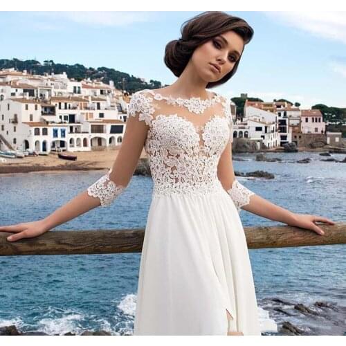 Modern vestidos de casamento vestidos de praia pura pura pegajoso vestido de noiva mangas compridas backless vestidos nupciais