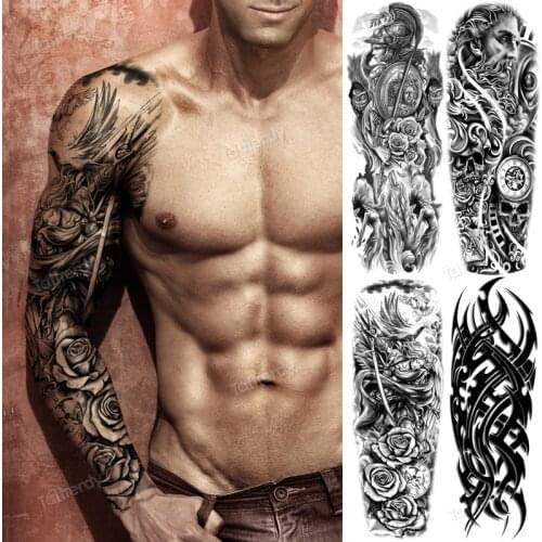 Sexy temporary tatoo sleeve full arm shoulder body art stickers large tattoo sticker black totem tribal lion king wolf designs
