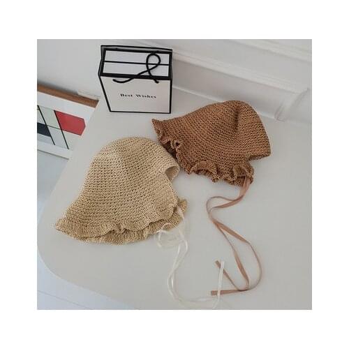 Summer Women Sun Protection Straw Bucket Hat Beach Vacation Handmade Tied Ruffle Back Curve Cute Cap Casquette кепка женская