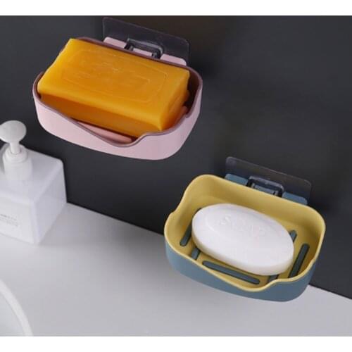 Soap Rack No Drilling Wall Mounted Double Layer Soap Holder Soap Sponge Dish Bathroom Accessories Soap Dishes Self Adhesive