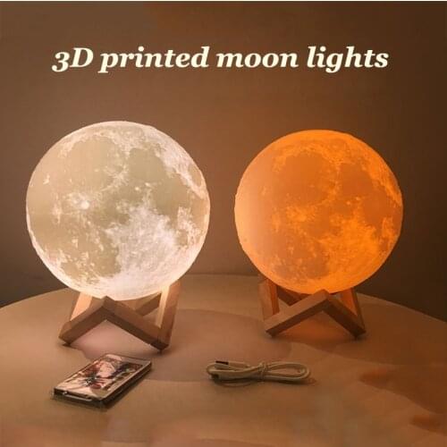 LED Night Light 3D Print Moon Lamp 16Colorful Touch USB Rechargeable Moon Bedroom Bookcase Night Light Home Decor Creative Gift