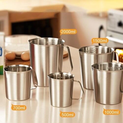 Thickened 304 Stainless Steel Measuring Cup With Scale Tea Mug 2000ML-500ML Large Capacity Kitchen Practical Measuring Cup Tool