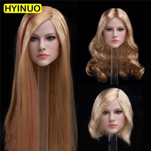 JXTOYS-028 1/6 Scale Long hair goddess Avril Head carving No neck Female Singer Head Model For 12" Action Figure Doll Accessorie