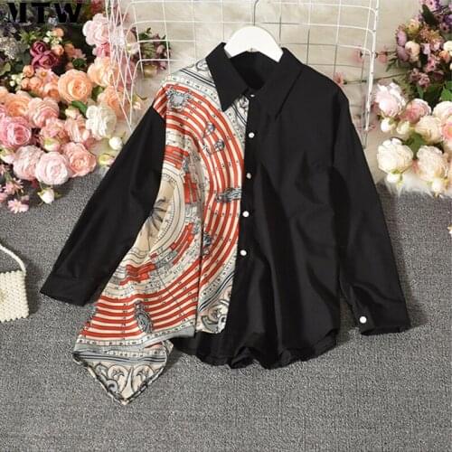 Hot 2021 Spring Autumn Women Blouse Shirts Ladies Long Sleeve Irregular Printed Chiffon Blouse Korean Vintage Tops
