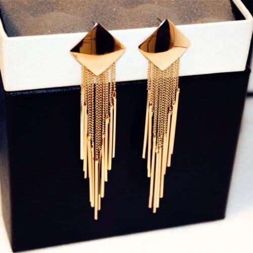 Statement Fashion Glossy Simple Geometric Square Long Tassel Earrings for Women Party Temperament Drop Earrings Jewelry Brincos