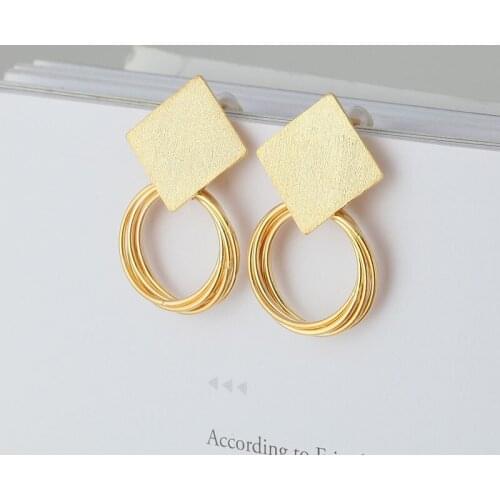 Real 925 Sterling Silver Stud Earrings For Women Gilrs Statement Geometric Square Round Gold Earring Party Gifts Fashion Jewelry