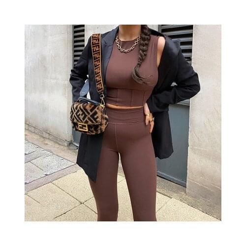 WomenS Fashion Sports Two-Piece Fashion Solid Color Round Neck Tank Top And High Waist Tight Trousers Yoga Fitness Suit