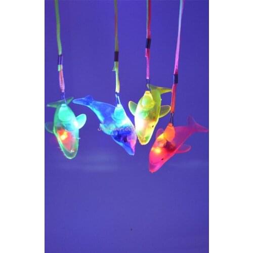 10pcs Light Up Flashing Dophin Pendant Glow Animal Rubber Necklaces Gift Birthday Party Gift Kids Toy Bag Fillers Christmas
