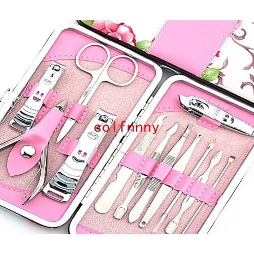 100set/lot Fast Shipping 12pcs/set Manicure Set Pedicure Scissor Nail Clipper Kit Nail Tools Tweezer Knife Ear pick Case Tools