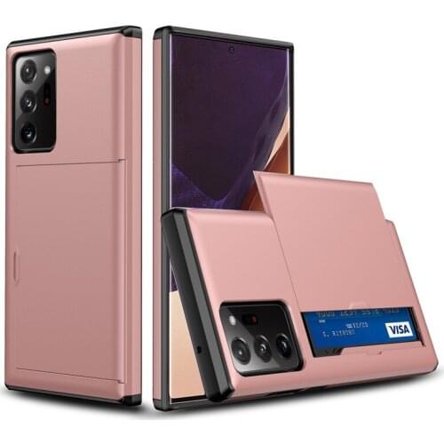 100pcs Dual Layer Credit Card Slot Holder PC+TPU Case For Samsung Galaxy S21 Plus S20 FE Note 20 Ultra 10 Shockproof Armor Cover