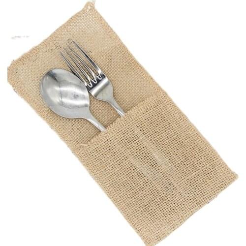 2pcs 5pcs10pcs Eco-Friendly Simple European-Style Christmas Wedding DIY Decoration Linen Tableware Bag Natural Cutlery