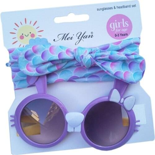 2 Pcs/Set Cute Cartoon Bunny Baby Headband Sunglasses Set for Travel Kids Children Bowknot Hair Band