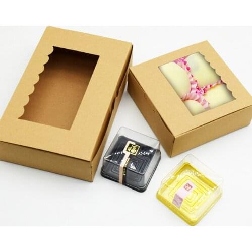 20PCS Kraft Paper Box with Window Gift Box Packaging Cookie Box Macaron Box Embalagem Carton Party Supplies