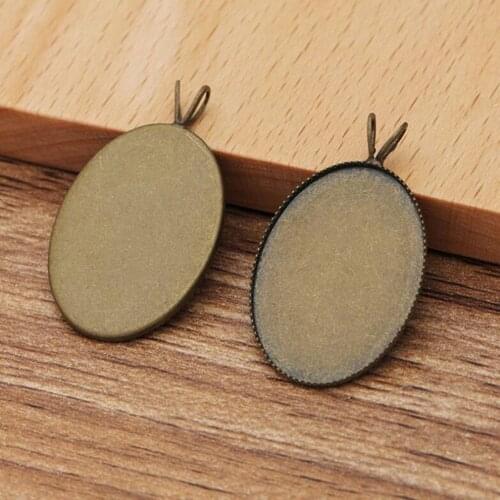 200pcs antique bronze V hang 18x25mm oval bezel blank pendant blanks base cabochon settings jewelry findings