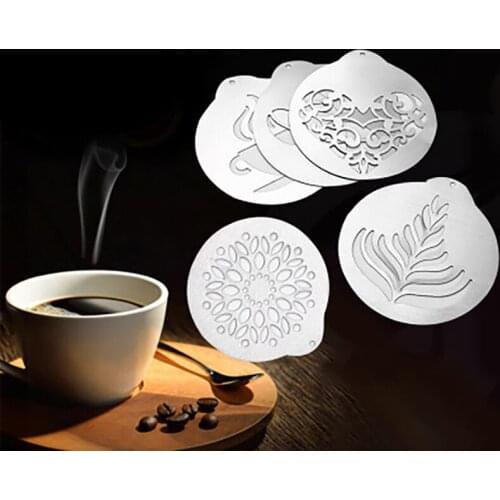 5 Pcs Stainless Coffee Stencils Barista Cappuccino Arts Templates Coffee Garland Mould Cake Decorating Templates Coffee Tools