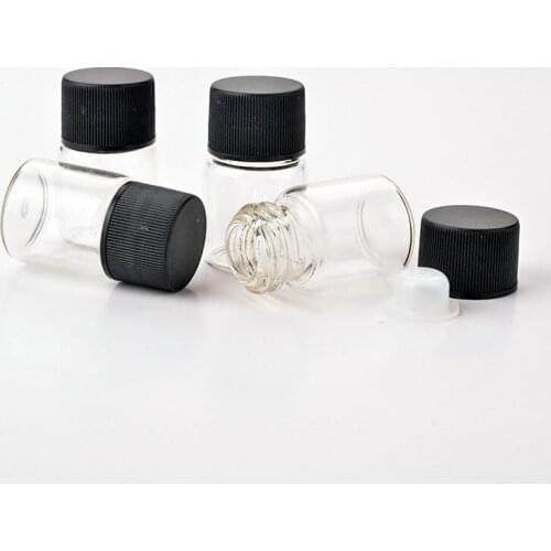 7ML Mini Glass Bottles With Plastic Black Screw Cap Transparent Glass Vials Plastic Jars Bottles F2017803