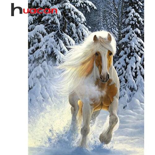 Huacan Diamond Mosaic Horse Snow Full Layout Diamond Embroidery Animal Cross Stitch Diamond Embroidery Cross Stitch Kit