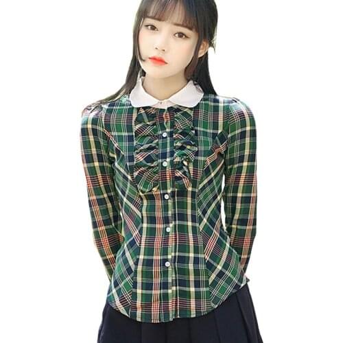 Brands New Students Blouse Long Sleeve Plaid Shirts Pure Cotton Girls Shirts Women Casual Shirts S-XL