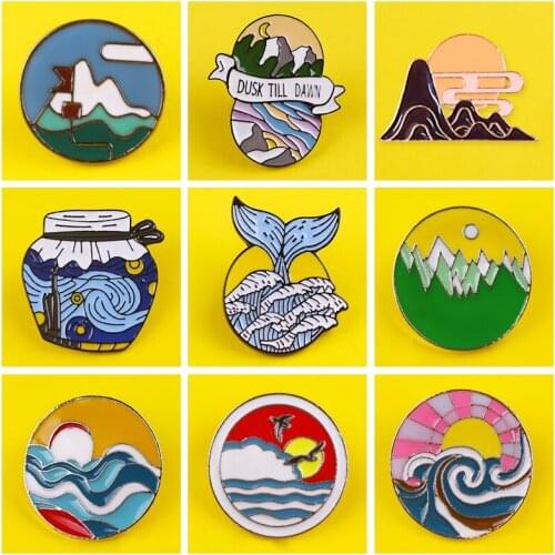 Outdoors Adventure Enamel Brooch Pins Wild Hiking Travel Brooches Collection Bus Mountain Camping Firewood Explore Nature Badges