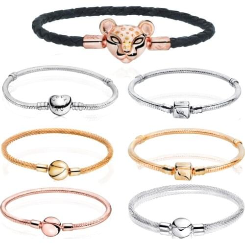 Fit Original Pan Charms 925 Sterling Silver Bracelets Different Shapes Clasp Snake Chain Mesh Bracelet Women DIY Jewelry