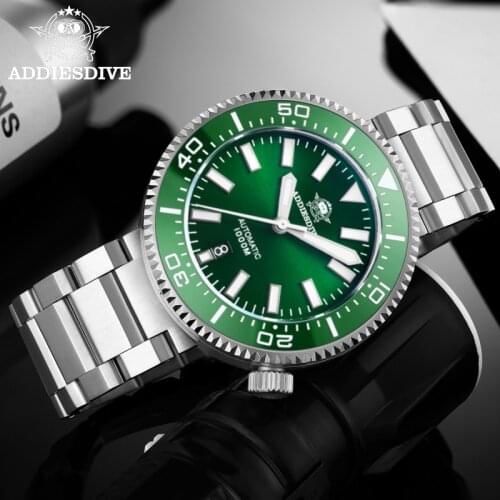 Addies Dive mens watch luxury sapphire crystal green dial 1000m diving watch stainless steel case NH35 super luminous watches