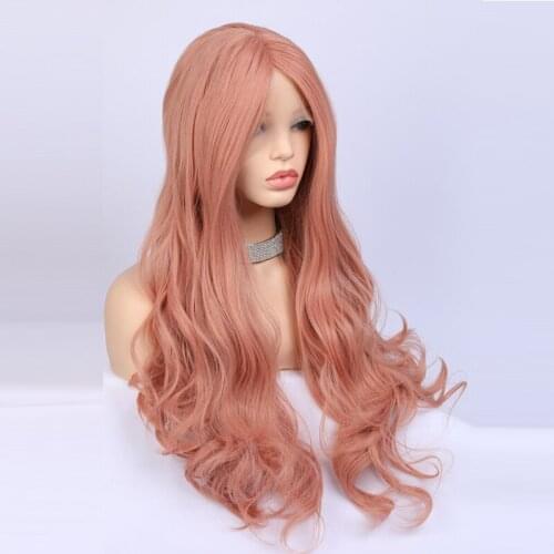 DLME Pink Body Wave Wig 13x3 Lace Size Pink Synthetic Lace Front Wig For Black Women Heat Resistant Hair
