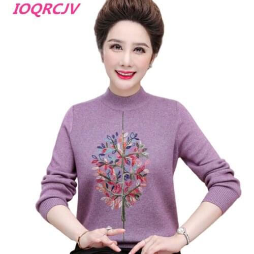Middle-aged Womens Autumn Sweaters Pullovers Cashmere Warm Sweater Plus Size Long Sleeve O-neck Knitted Sweaters Casual Tops
