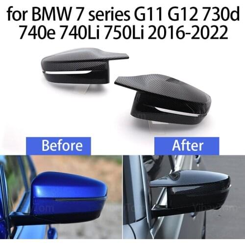 2pcs Modified LHD Carbon Fiber Pattern Mirror Cover Caps for BMW 7 series G11 G12 730d 740e 740Li 750Li 2016-2022 M4 Style RHD
