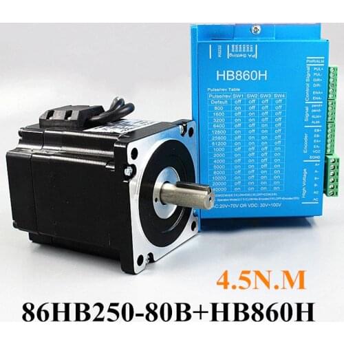 1Set Nema34 Closed Loop Servo motor Motor Kits Closed-Loop Driver HB860H+86HB250-80B 4.5N.m 86mm motor Hybrid Step-servo Drive