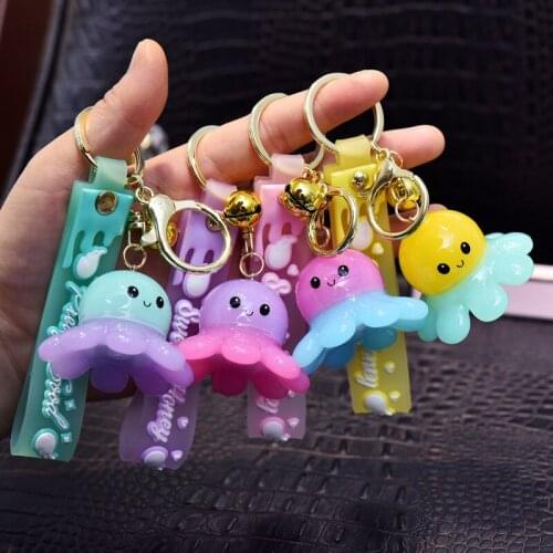 Creative Cartoon 3D Octopus Keychain Cute Sea Animal with Light Octopus Keyrings Unisex Car Llavero Bag Pendant Child Toy Gift