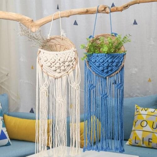 Macrame Wall Hanging Nordic Ins Door Wall Decoration Home Background Round Wall Tapestry Woven Flower Pot Boho Decor