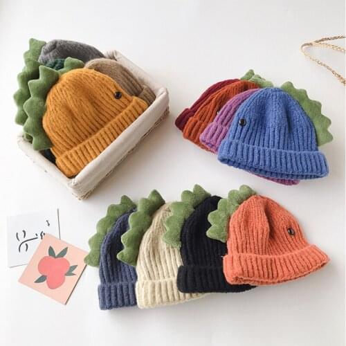 Cute Cartoon Dinosaur Baby Hat for Newborn Autumn Winter Knitted Infant Bonnet Hat Warm Outdoor Boy Girl Kids Beanie Caps 0-3Y