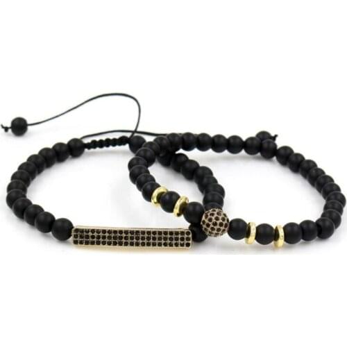 Fashion 2Pcs/Set Frosted Beaded Bracelet Natural Crystal Charm Mens Bracelet European Punk Mens Jewelry
