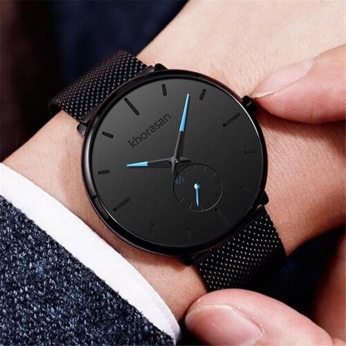 New Fashion Men Leather Strap Two-hand Watches Mens Business Stainless Steel Mesh Quartz Watch For Men Gift Relogio Masculino