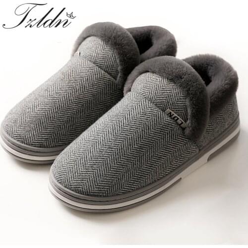 TZLDN 2020 Men Winter Warm Solid Color Cotton Shoes Plush Soft Indoor Comfortable Flats Non-Slip Indoor Home Slippers