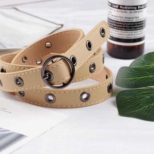 New Punk Metal Grommet Belts Black Rivet PU Leather Harajuku Belt for Women Waistband Thin Strap Waistbelts Ladies Jeans Girdle