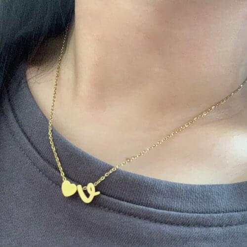 Simple Stainsteel Steel Plated Lovely Heart Letter Choker Charm Necklace Trendy Gold Color Alphabet Name Chain Collar Jewelry
