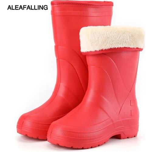 Plush warm high rain boots womens antiskid labor protection EVA cotton rain boots three proof labor protection waterproof shoes
