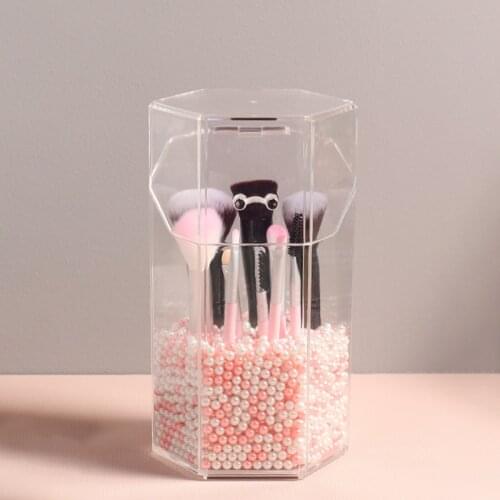 Clear Acrylic Makeup Brush Holder Organizer With Lid Dustproof Storage Case/Pearls Cosmetic Storage Box Makeup Tools