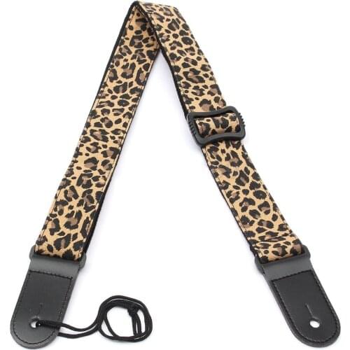 Adjustable Guitar Strap Denim Belt Leather Ends, Yellow Leopard print Washable No Fading Cartoon Style