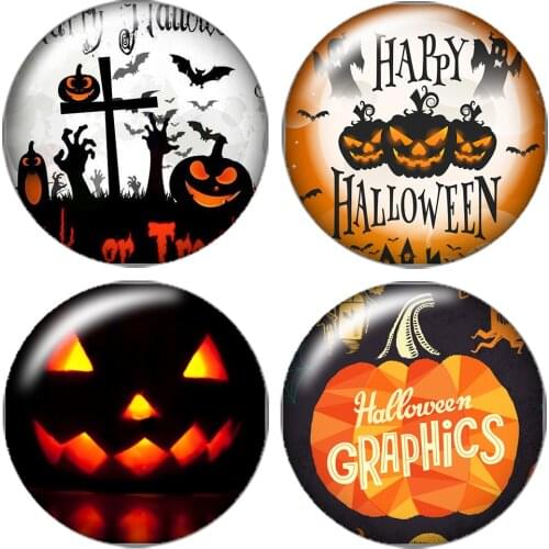 Happy Halloween Pumpkin 10pcs mixed 12mm/16mm/18mm/25mm Round photo glass cabochon demo flat back Making findings ZB0431