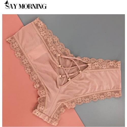 SAY MORING Sexy Lace Woman Panties Pink Brief Female Underwear Breathable Hollow Out Panty Girl Underpants