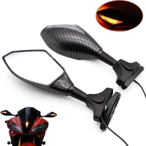 For Kawasaki ZX6R/ZX636/ZX6RR 2001-2004 ZX10R 2004-2005 Motorcycle Side Rearview Mirrors Turn Signals Indicator With LED Lights