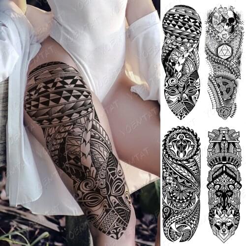 Waterproof Temporary Full Arm Tattoo Sticker Maori Tribal Totem Skull Flash Tattoos Male Thigh Body Art Fake Sleeve Tatto Female