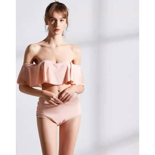 High Waist Swimsuit 2019 Sexy Women Swimwear Ruffle Solid Color Bikini Beach Surf Wear Two Piece Plus Size Swimsuits