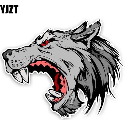 YJZT 14.7*11.9CM Fashion Interesting Cartoon Lovely Wolf Angry Head Colored PVC High Quality Car Sticker Decoration C1-5444