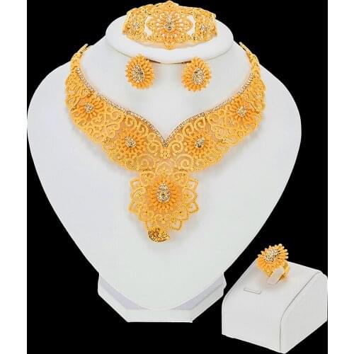 Jewelery Set Party Wedding Jewellery Gold Color For Women Accessories Necklac Bracelet Earrings Design Gift Nigeria Ethiopian