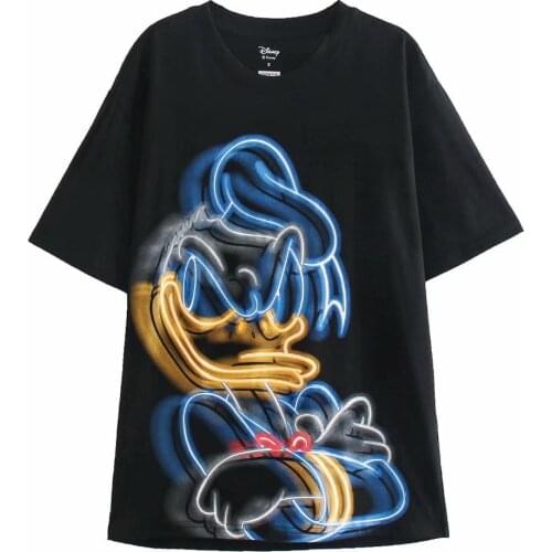 Disney Cartoon Donald Shirts for Women Print Round Neck Short-sleeved Women Fashion Clothing Graphic T-Shirts Harajuku Kawaii